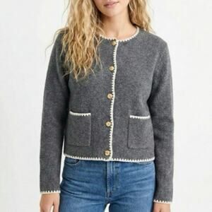 Song of Style Knit Cardigan Gray Button Front Scalloped Trim XL Sweater Cozy